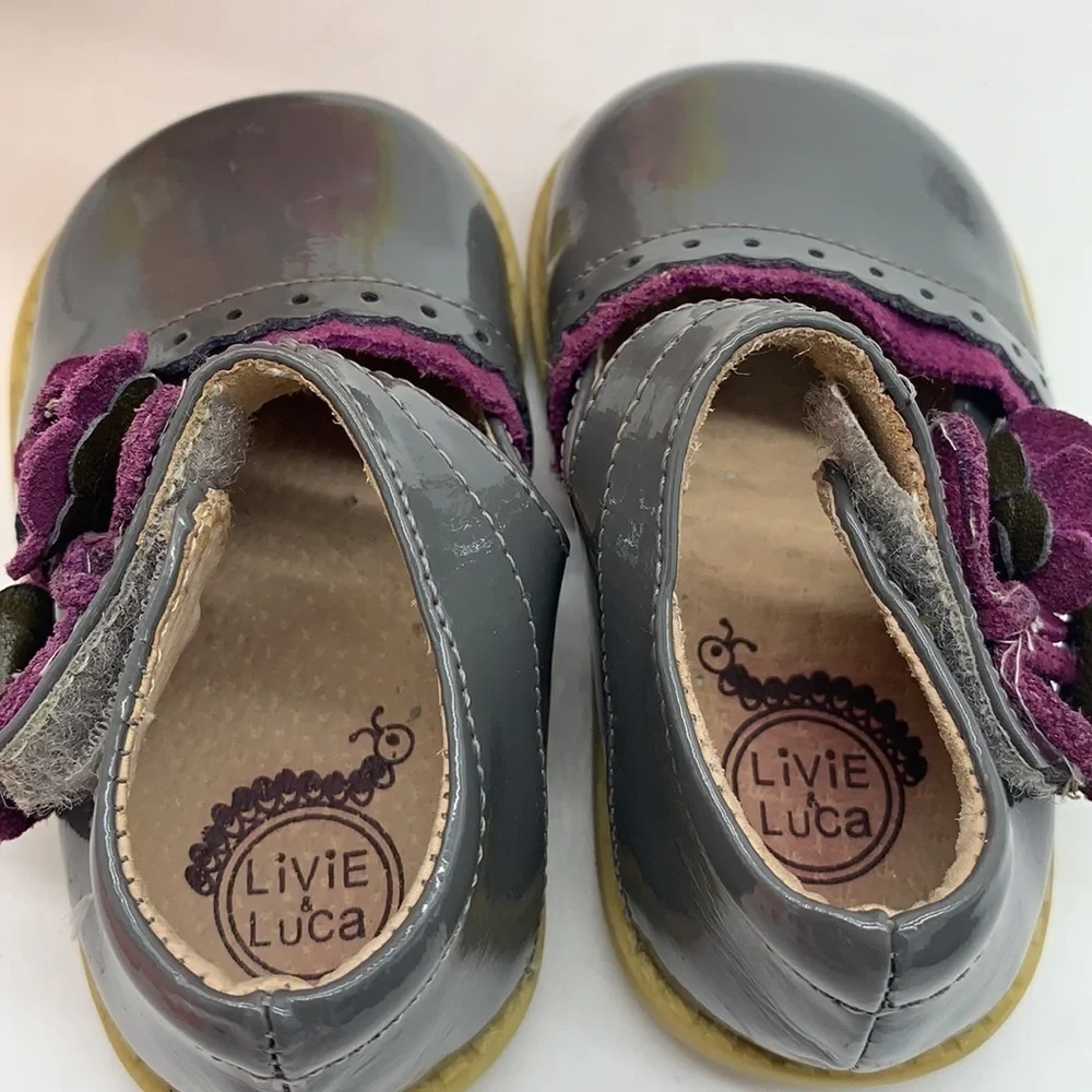 Livie & Luca Gray Purple Patent Dress Shoes Sz 4. KS1320